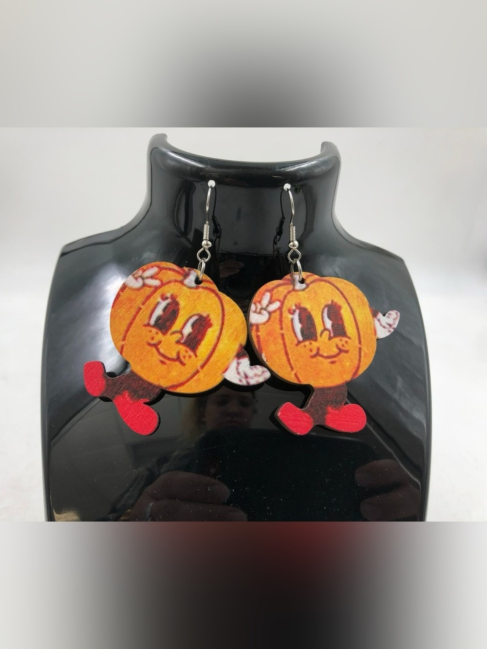 Playful Pumpkin Dangle Wooden Earrings - Orange